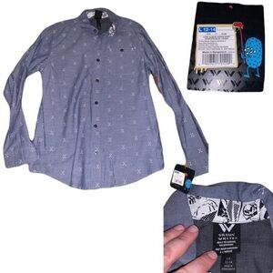 Shaun White Boys' Button-Down Shirt Graphic Blue Long Sleeve L 12-14
